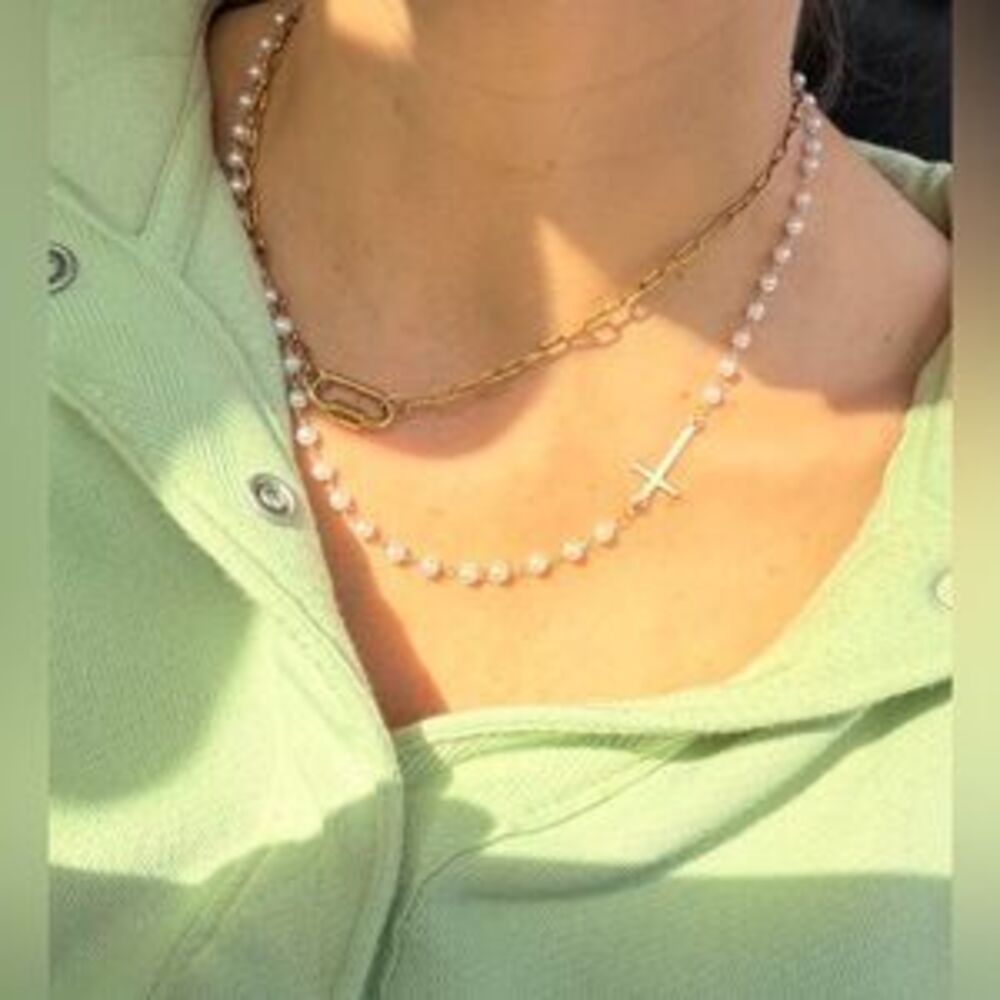 Delicate Pearl Cross Necklace Faith Christian Necklace